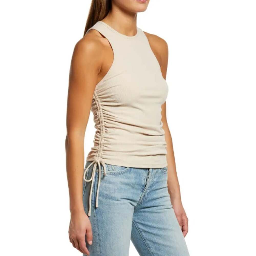 New ~ WAYF ~ Jayce Ruched Racer Tank Top Size L - Picture 3 of 9